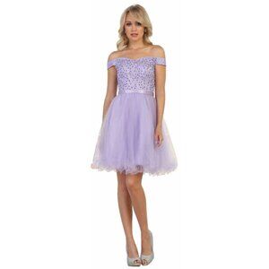Lilac Off-Shoulder Cocktail Dress By May Queen MQ1565
